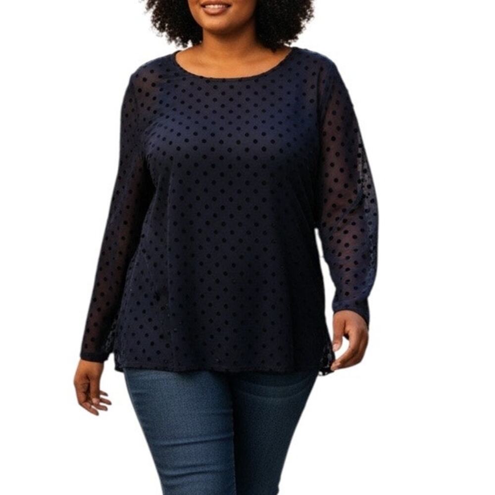 Chico’s flocked polka dot long sleeve sheer top NWT women’s large / 16
